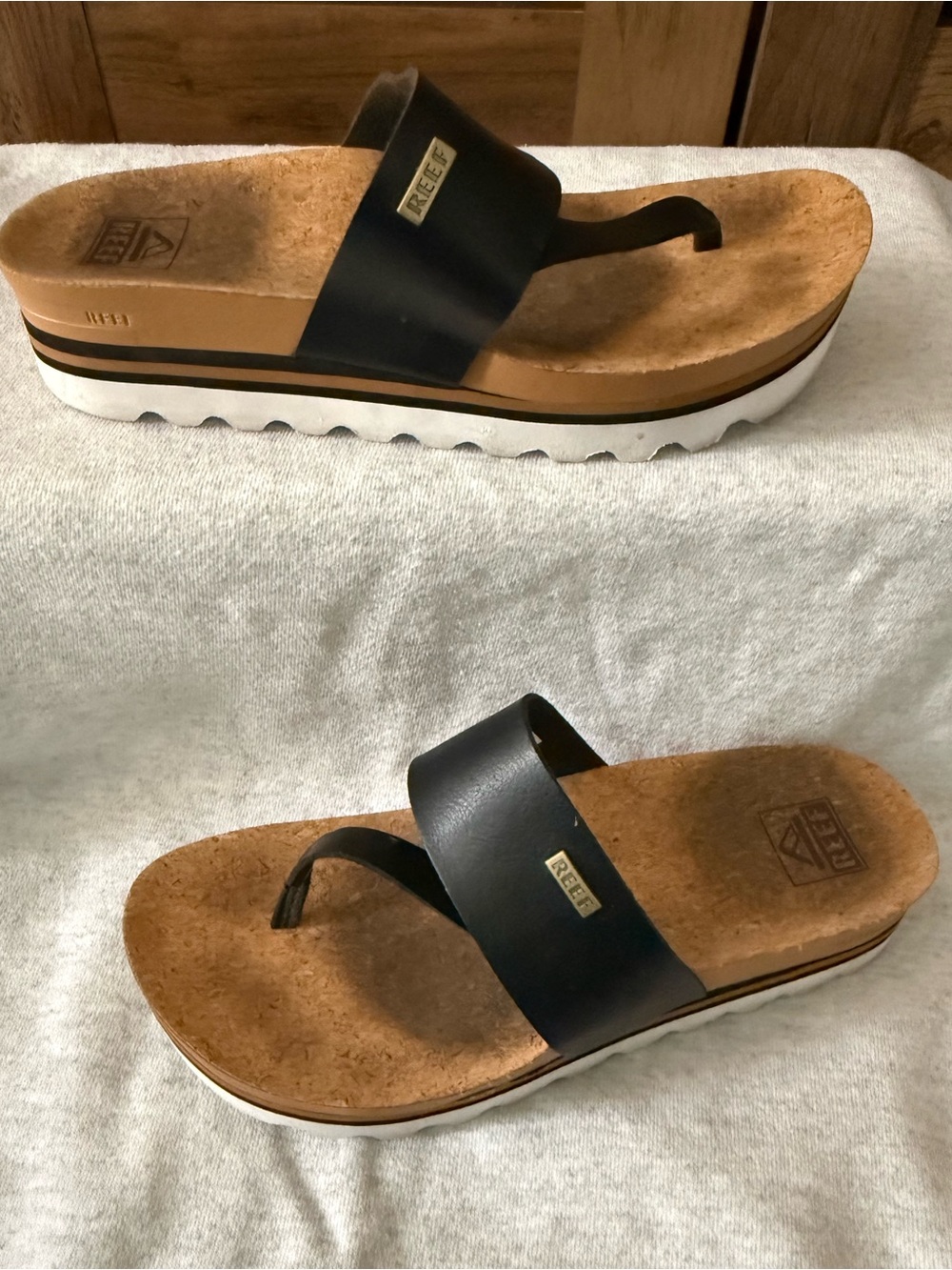 Reef Women’s Black Platform Cork-Top Slide Sandals